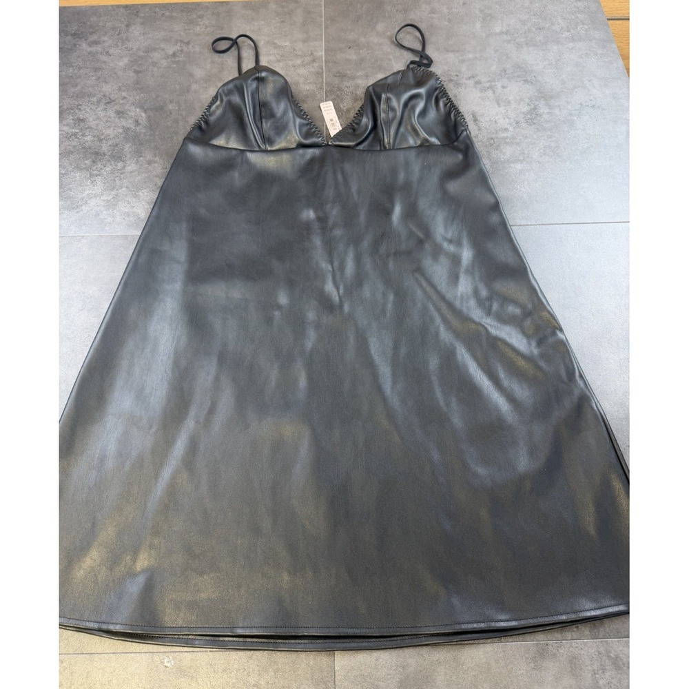 Victoria Secret 2018 Black Faux Leather Slip Babydoll Mini Dress Size Large-NWT